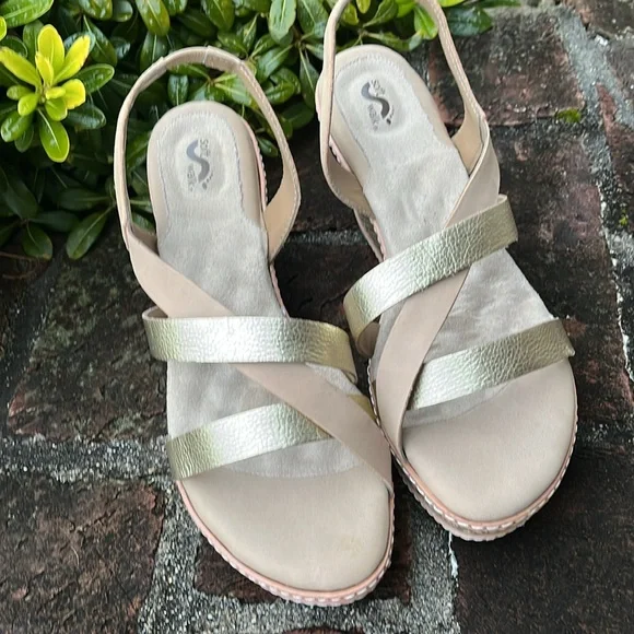 San Pablo gold/stone wedges size 9W - Picture 3 of 8